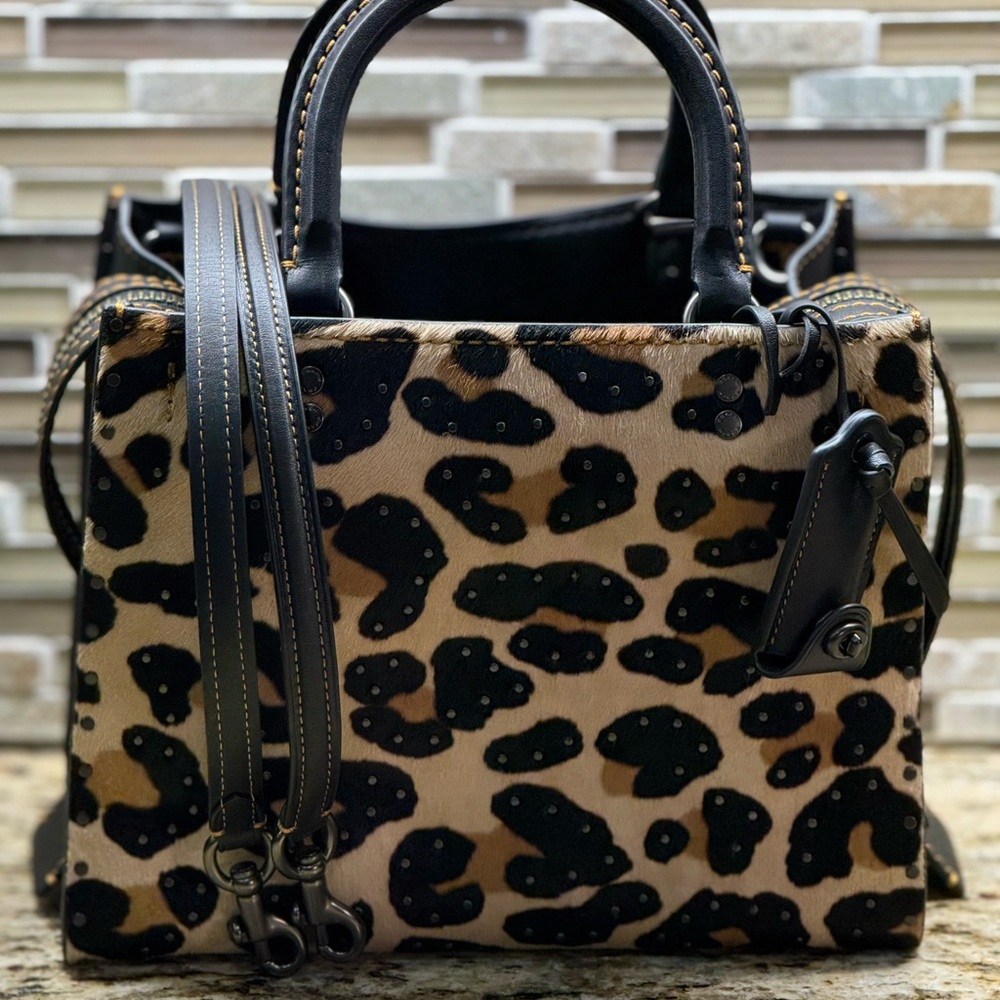 Coach Rogue 25 Purse With Embellished Leopard Print NWT